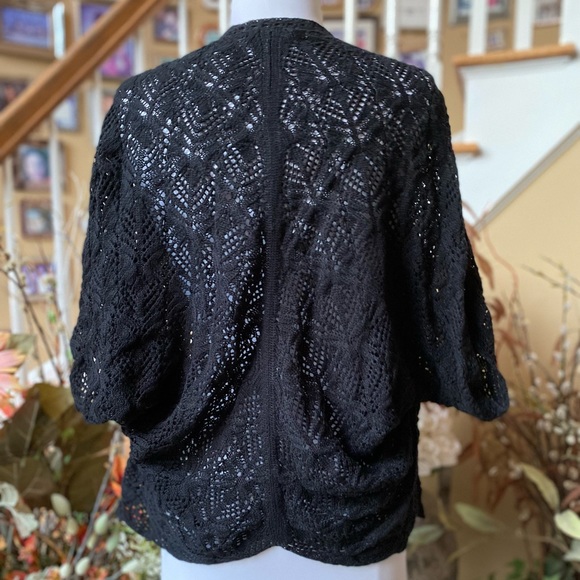 Lucky Brand L/XL Black Open Knit Cardigan Short Linen/Cotton Sweater - Picture 3 of 5